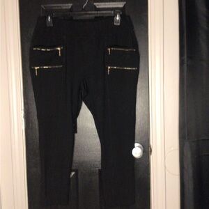 #806.  Black Slim Fit Pants with Gold Zippers